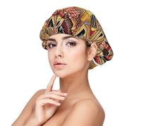 Double Layer Reversible Hair Wrap Satin Sleep African Textile Patchwork Cap Bonnet for Braid Curly Hair Satin Bonnet, Black, One Size