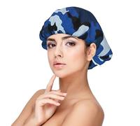 Double Layer Reversible Hair Wrap Satin Sleep Blue Camo Cap Bonnet for Braid Curly Hair Satin Bonnet, Black, One size