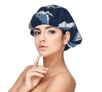 Double Layer Reversible Hair Wrap Satin Sleep Blue Cartoon Shark Cap Bonnet for Braid Curly Hair Satin Bonnet, Black, One size