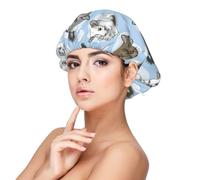 Double Layer Reversible Hair Wrap Satin Sleep Blue Chinchillas and Moon Cap Bonnet for Braid Curly Hair Satin Bonnet, Black, One size
