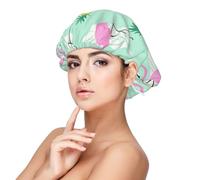 Double Layer Reversible Hair Wrap Satin Sleep Flamingo Pineapples Cap Bonnet for Braid Curly Hair Satin Bonnet, Black, One size