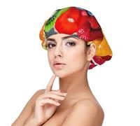 Double Layer Reversible Hair Wrap Satin Sleep Fruit Rainbow Cap Bonnet for Braid Curly Hair Satin Bonnet, Black, One size