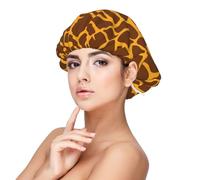 Double Layer Reversible Hair Wrap Satin Sleep Giraffe Print Cap Bonnet for Braid Curly Hair Satin Bonnet, Black, One size