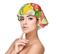 Double Layer Reversible Hair Wrap Satin Sleep Kiwi Watermelon Cap Bonnet for Braid Curly Hair Satin Bonnet, Black, One size
