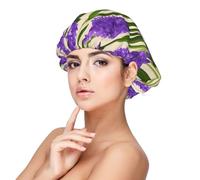 Double Layer Reversible Hair Wrap Satin Sleep Lavender Stamp Cap Bonnet for Braid Curly Hair Satin Bonnet, Black, One size