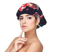 Double Layer Reversible Hair Wrap Satin Sleep Magic Mushrooms Cap Bonnet for Braid Curly Hair Satin Bonnet, Black, One size