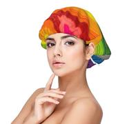 Double Layer Reversible Hair Wrap Satin Sleep Rainbow Color Stripe Cap Bonnet for Braid Curly Hair Satin Bonnet, Black, One size