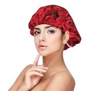 Double Layer Reversible Hair Wrap Satin Sleep Red Rose Cap Bonnet for Braid Curly Hair Satin Bonnet, Black, One size