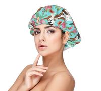 Double Layer Reversible Hair Wrap Satin Sleep Sweet Basset Hound Florals Cap Bonnet for Braid Curly Hair Satin Bonnet, Black, One Size
