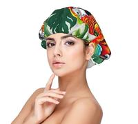 Double Layer Reversible Hair Wrap Satin Sleep Tropical Flower Leaf Parrot Cap Bonnet for Braid Curly Hair Satin Bonnet, Black, One size