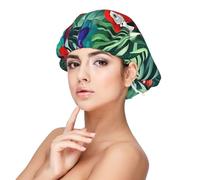 Double Layer Reversible Hair Wrap Satin Sleep Tropical Flower Parrot Cap Bonnet for Braid Curly Hair Satin Bonnet, Black, One Size
