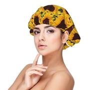 Double Layer Reversible Hair Wrap Satin Sleep Yellow Sunflowers Cap Bonnet for Braid Curly Hair Satin Bonnet, Black, One Size