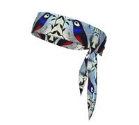 Double Layer Reversible Tie Sports Headband for Women & Men,print Bluebird