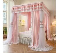 Double Layer Ruffle Bed Canopy Curtain Princess Style Drape Netting with 4 Corners Sturdy & Stylish for Girls Perfect for Indoor/Outdoor Use Bedroom & Travel