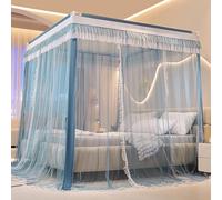Double Layer Ruffle Bed Canopy Mosquito Net - 4 Corners Drape Netting for Indoor/Outdoor Use Perfect for Bedrooms Travel and Camping - Enhanced Ventilation Effect