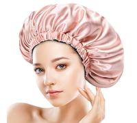 Double Layer Satin Bonnet for Sleeping, Silk Bonnet with Adjustable Hair Cap,Satin Shower Cap, Silk Bonnet for Sleeping Women,Hair Bonnet for Gift- MIAETFH（Pink）