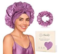 Double-Layer Satin Silk Sleep Bonnet for Women with Adjustable Tie Band - Hair Protection for Curly Natural Wavy Hair - Includes 1 Free Silk Hair Scrunchies, Purple