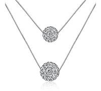 double layer shiny zirconia crystal lucky ball pendant necklace for women gift de prata Made in China