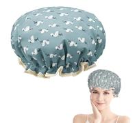 Double Layer Shower Cap for Women Waterproof Reusable Elastic Band, Ruffled Edges Covering Ears for Long, Short & Curly Hair (Blue Bird)