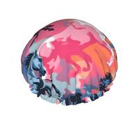 Double Layer Shower Cap Reusable Waterproof Shower Cap Abstract Color Horse Group Shower Caps for Women Uk
