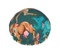 Double Layer Shower Cap Reusable Waterproof Shower Cap Artistic Crystal Horse Flowers Shower Caps for Women Uk
