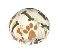 Double Layer Shower Cap Reusable Waterproof Shower Cap Bone Dog Footprints Shower Caps for Women Uk