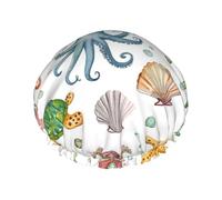 Double Layer Shower Cap Reusable Waterproof Shower Cap Colorful Marine Organisms Shower Caps for Women Uk
