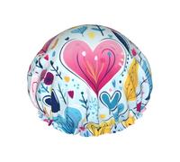 Double Layer Shower Cap Reusable Waterproof Shower Cap Love Heart Colorful Shower Caps for Women Uk