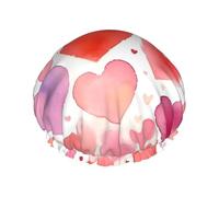Double Layer Shower Cap Reusable Waterproof Shower Cap Pink Heart Gradient Shower Caps for Women Uk