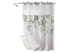 Double Layer Shower Curtain Made of Polyester and Gauze, Waterproof and Moisture Proof, Featuring Magnetic Hem and Large Ring Clips for Smooth Sliding (A)