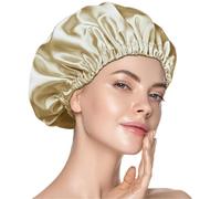 Double Layer Silk Bonnet Hair Bonnet for Sleeping-Women and Men Hat Satin Sleep Cap for Curly Braids Hair(Champagne Color)