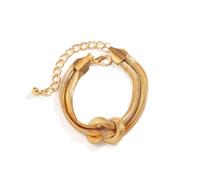 Double Layer Snake Chain Bracelet, Gold Tone Stainless Steel, Twisted Knot Design, 5.5+2 Inch Length, Fashion Statement Jewelry for Women