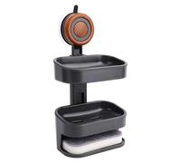 Double Layer Soap Dish, Self-Draining Shower Soap Holder with Suction Cup Wall Mounted NO Drilling Bar Sponge Organizer for Bathroom Kitchen Bathtub