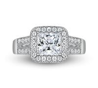 Double Layer Square Cubic Zirconia Ring 925 Sterling Silver Modern Geometric Jewelry Stackable Band Occasion Gift