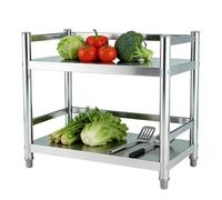 Double-layer Stainless Steel Workbench with Adjustable Legs and Reinforced Crossbeams Kitchen Work Table Featuring Triangular Construction With Screw Connections Suitable for Warehouses and Workshops