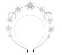Double Layer Star And Moon Headband, Silver Rhinestone Halo Crown, Goddess Headpiece, Hexagram Celestial Style, European American Fashion Headwear, 6.7 X 8.3 In