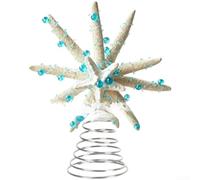 Double-Layer Starfish Tree Ornament 10x10x16cm Blue Pearl Design | Metal and Resin Construction Suitable for Christmas or Beach Themes Includes Blue Bead Accents