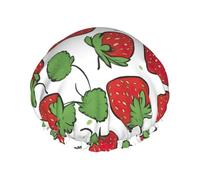 Double-layer Strawberry pattern Print shower cap great for showers,cooking,spa and makeup-fits long hair.