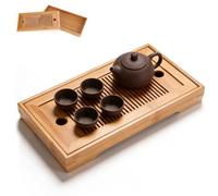 Double-layer Teapot Tray,Chinese Style Bamboo Tea Tray, Rectangular Natural Bamboo, 27 x 14 x 3 cm 2 in 1 Removable, Water Storage, Gongfu Tea Table Serving for Home Office Teahouse