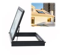 Double-Layer Tempered Glass Flush Roof Access, Basement Window & Attic Hatch Cover, Heavy Skylight Frame, Gas Spring Assisted Opening, Manual Venting Window Well Cover