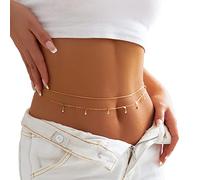 Double Layer Thin Crystal Waist Chain Belt Summer Beach Simple Boho Belly Body Chain Bikinis Sexy Festival Rave Rhinestone Waist Belly Chain Necklace Jewelry for Women (Rhinestone)