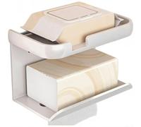 Double-Layer Tissue Box and Toilet Paper Holder, No-Drill Wall Mount Storage Rack for Bathroom, Space Aluminum, Gunmetal/Black/White, 18.2 x 10.8 x 10.5 cm, Minimalist Design(White)