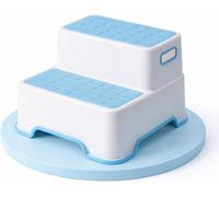Greenfields Kids Step Stool Double Layer, Non-Slip Toddler Footstool with Rubber Base, Reinforced Design, Educational Letters Surface, Bathroom Sink Stool - Blue