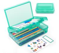 Double Layer Translucent Plastic Pencil Box,Hard Clear Pencil Case with Snap-Tight Lid for Pen, Pencils, School Office Supplies Marker Crayon Organizer Storage Box,Standard Size (Light Green)