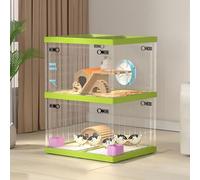 Double Layer Transparent Hamster Cage, DIY Pet Breeding Box, Stackable Small Animal Cages, Multi-species Feeding, Convection Ventilation(Green)