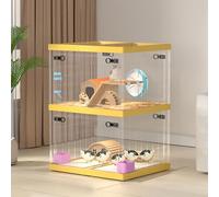Double Layer Transparent Hamster Cage, DIY Pet Breeding Box, Stackable Small Animal Cages, Multi-species Feeding, Convection Ventilation(Yellow)