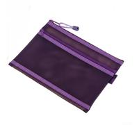 Double-Layer Transparent Mesh Document Bag, High-Value Cosmetic Bag Exam Paper Textbook ID Card Storage Organiser Pouch Container(Purple)
