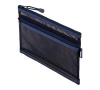 Double-Layer Transparent Mesh Document Bag, High-Value Cosmetic Bag Exam Paper Textbook ID Card Storage Organiser Pouch Container(Blue)