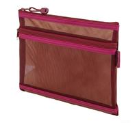 Double-Layer Transparent Mesh Document Bag, High-Value Cosmetic Bag Exam Paper Textbook ID Card Storage Organiser Pouch Container(Red)