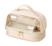 Double Layer Travel Bag with Organizational Features for Easy Access to Cosmetics (White)